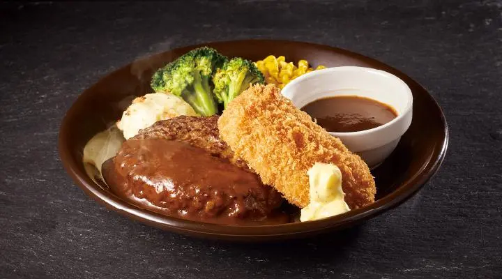 アンガスビーフ100％ステーキハンバーグデミグラスソース＆かにクリーミーコロッケ