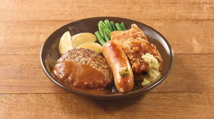 ハンバーグ＆フランクソーセージ＆竜田チキン甘辛醤ソース