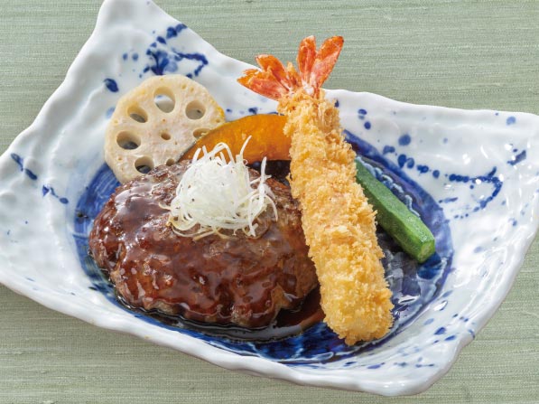ハンバーグ海老フライ